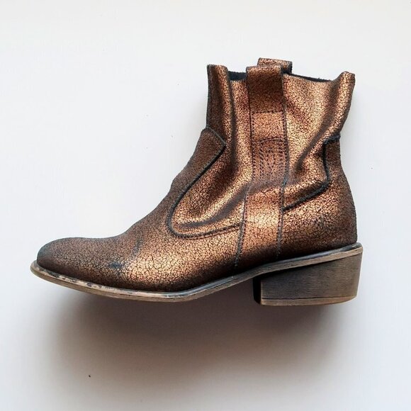Charles David Bronze Leather Low Block Heel Ankle Boots / Booties Size 7 - Picture 8 of 15